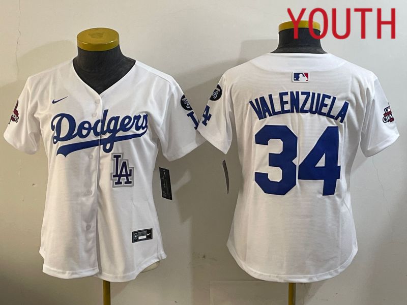 Youth Los Angeles Dodgers #34 Valenzuela White Game 2024 Nike MLB Jersey style 1209